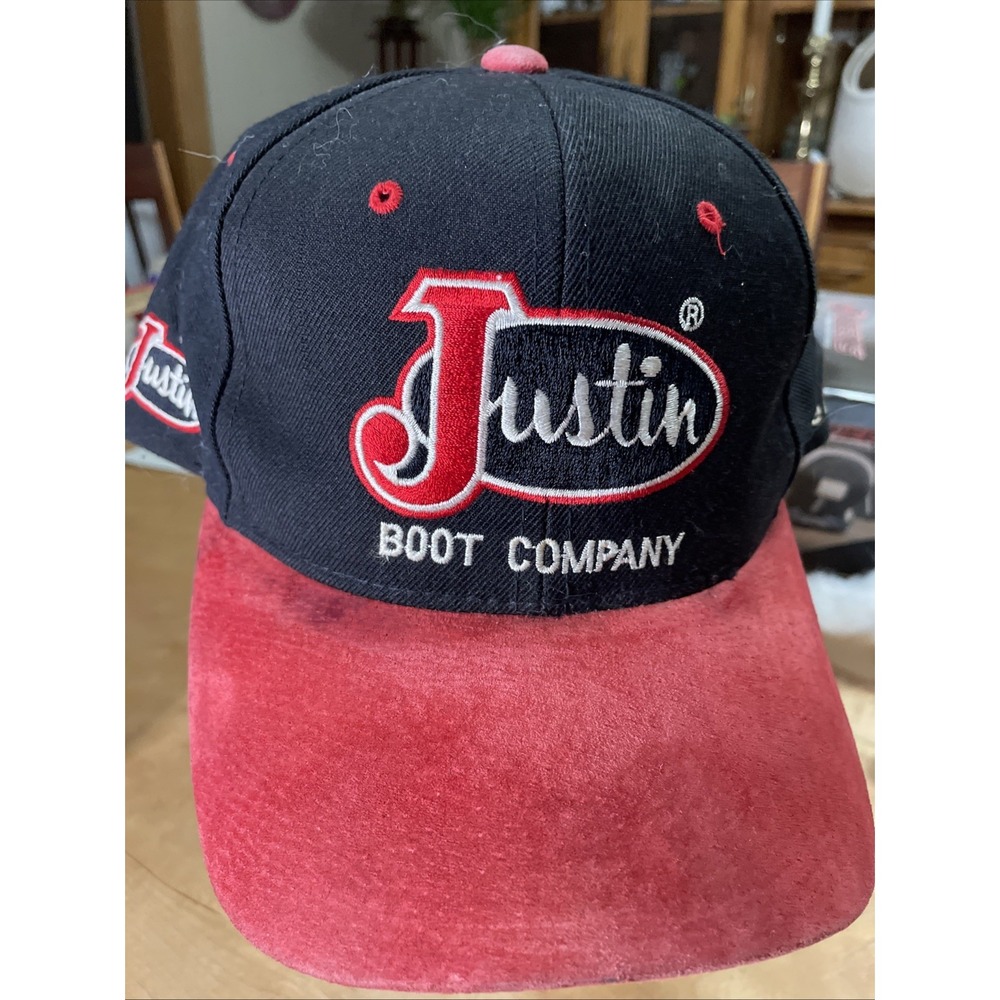 VTG Justin Boot Company Wool Blend Suede Bill SnapBack Big Logo American Legend